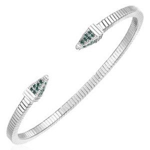 MAJESTIC Sterling Silver Spike Cuff Bracelet with Forest Green Cubic Zirconias